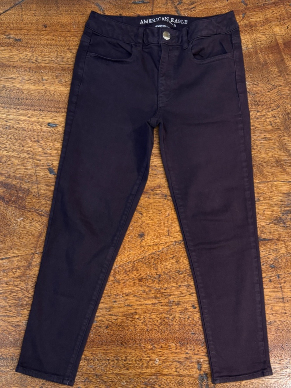American Eagle Super Stretch Skinny Crop Pants Eggplant Burgundy Size 8 Long